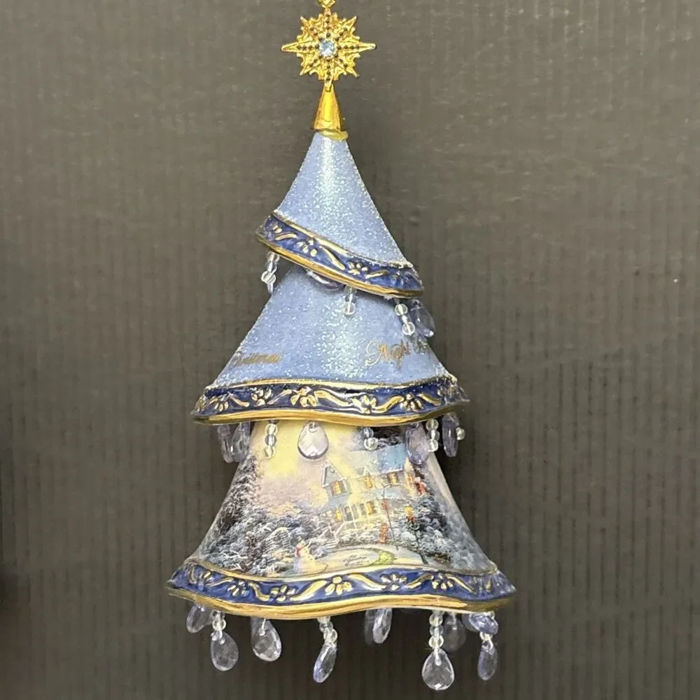 Thomas Kinkade Classic Ornaments, Decorated Christmas Tree, Bells, Night Before